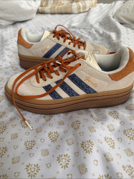adidas Shoes - adidas Gazelle Low-Top Platform Sneakers in Cream, Blue & Brown